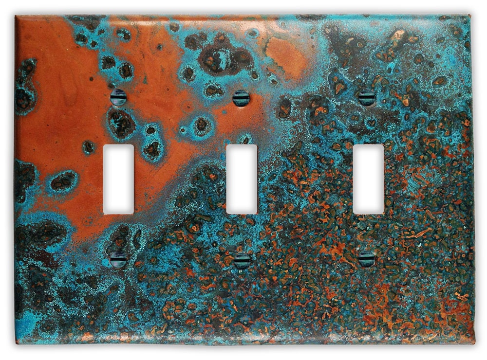 Triple Toggle Copper Switch Plate in Azul