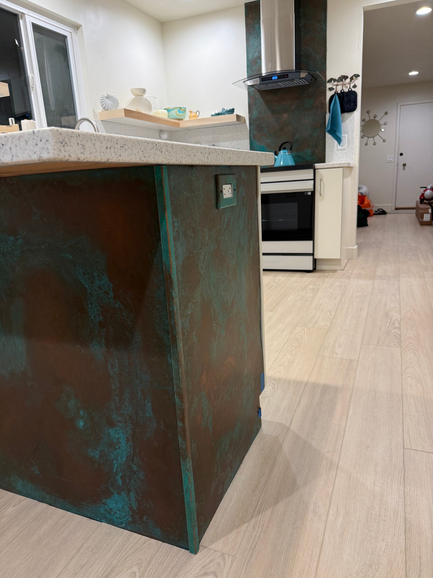 Heavy Gauge Patina Sheet Copper in Tiffany Green Swirl