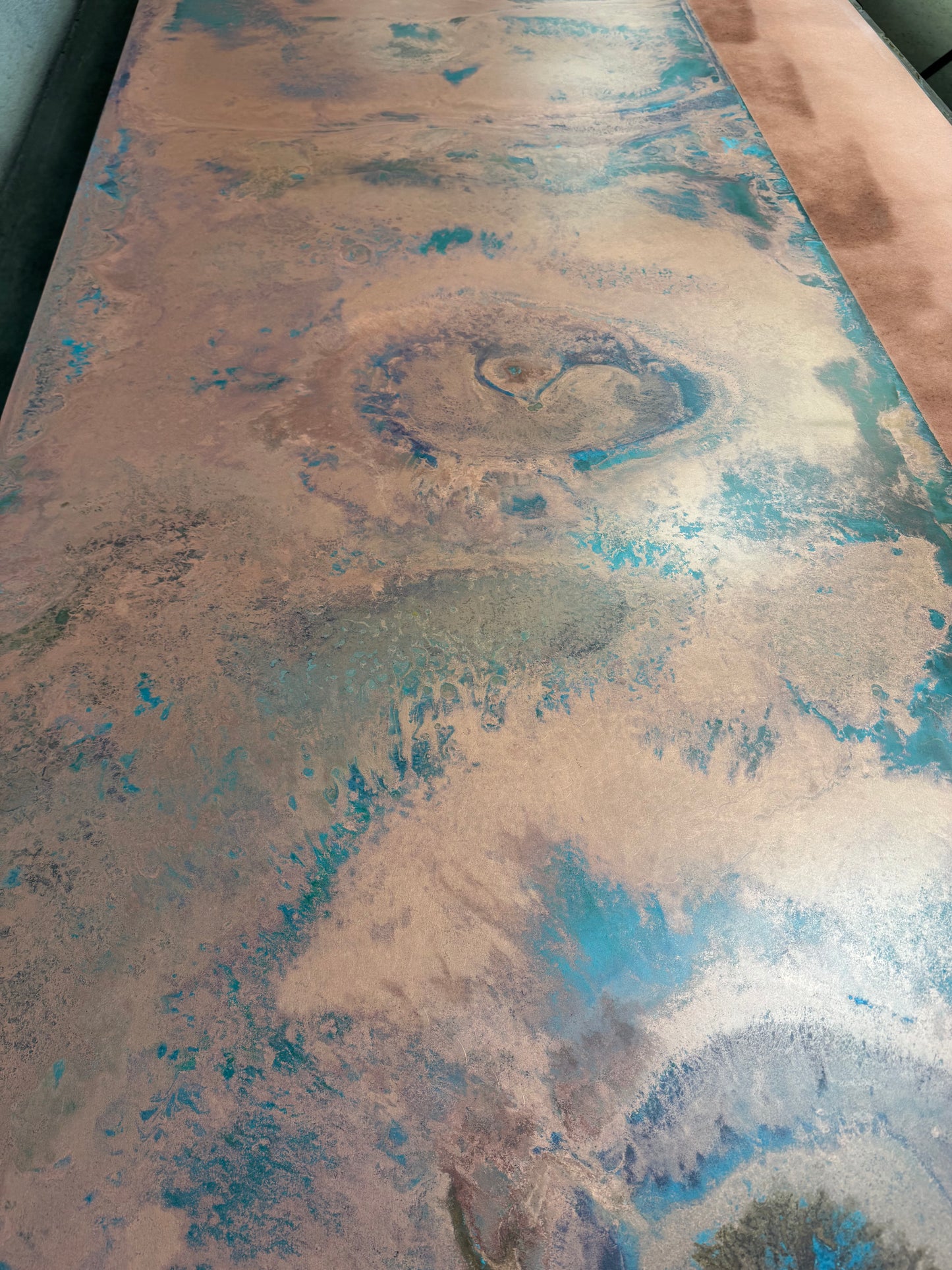 Heavy Gauge Patina Sheet Copper in Tiffany Green Swirl