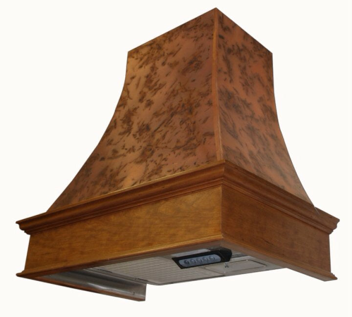 Range hood covered in Bamboo heavy gauge patina copper