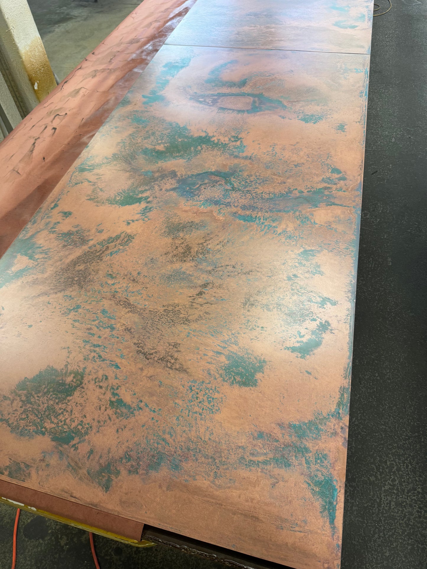 Heavy Gauge Patina Sheet Copper in Tiffany Green Swirl