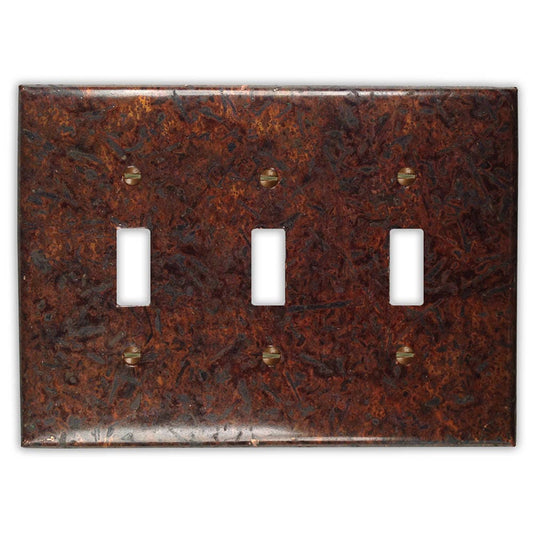 Triple Toggle Copper Switch Plate in Distressed Dark