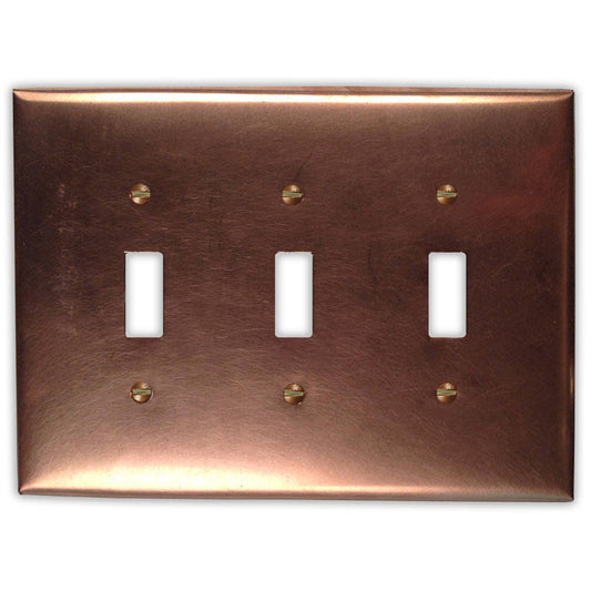 Triple Toggle Copper Switch Plate in Raw Copper