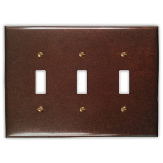Triple Toggle Copper Switch Plate in Rustic