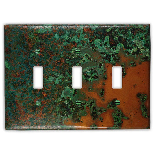 Triple Toggle Copper Switch Plate in Verde