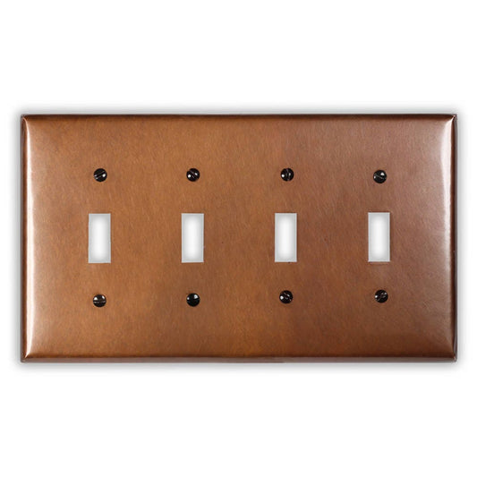 Quadruple Toggle Copper Switch Plate in Antique