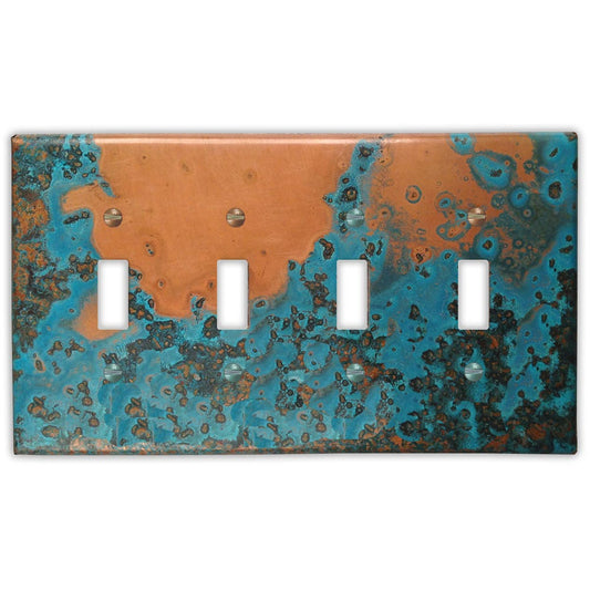 Quadruple Toggle Copper Switch Plate in Azul