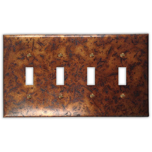 Quadruple Toggle Copper Switch Plate in Distressed Medium