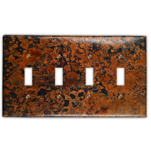 Quadruple Toggle Copper Switch Plate in Mottled