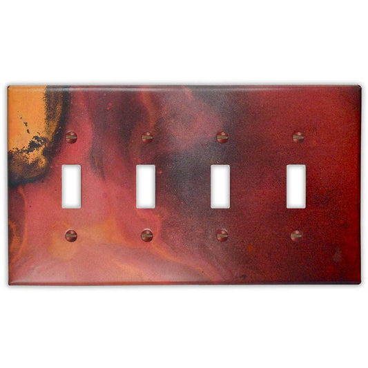 Quadruple Toggle Copper Switch Plate in Rojo y Negro