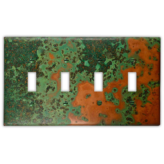 Quadruple Toggle Copper Switch Plate in Verde