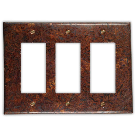 Triple Rocker/GFI Copper Switch Plate in Distressed Dark