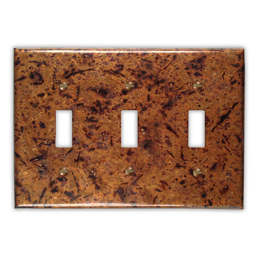 Triple Toggle Copper Switch Plate in Distressed Light