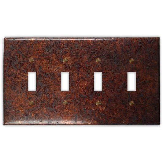 Quadruple Toggle Copper Switch Plate in Distressed Dark