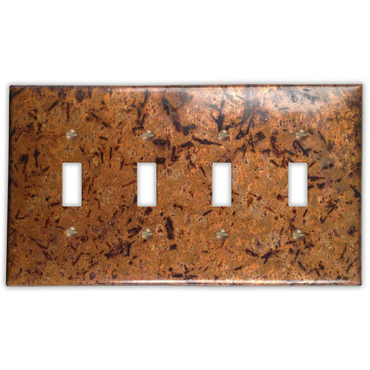 Quadruple Toggle Copper Switch Plate in Distressed Light