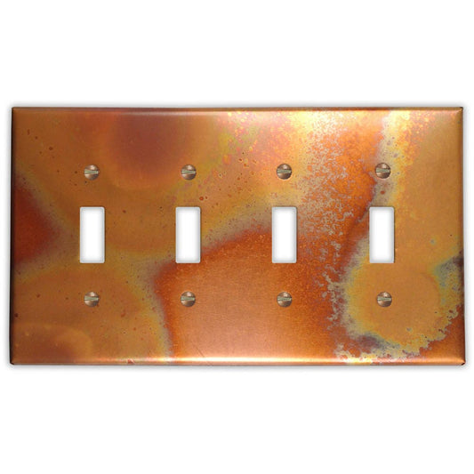 Quadruple Toggle Copper Switch Plate in Flamed