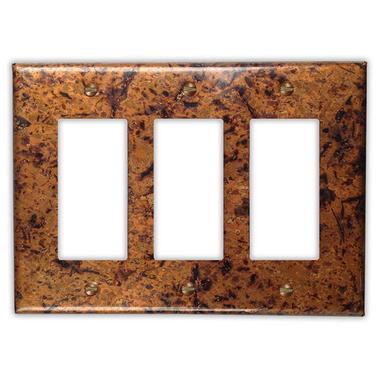 Triple Rocker/GFI Copper Switch Plate in Distressed Light