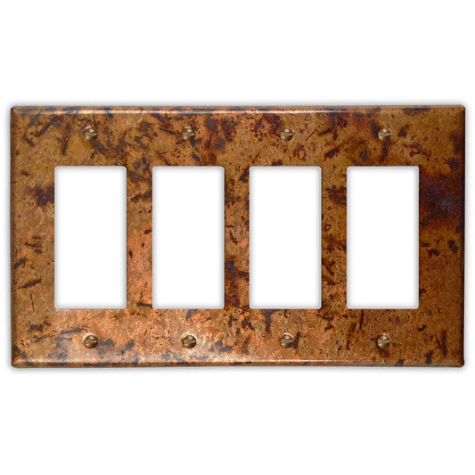 Quadruple Rocker/GFI Copper Switch Plate in Distressed Light