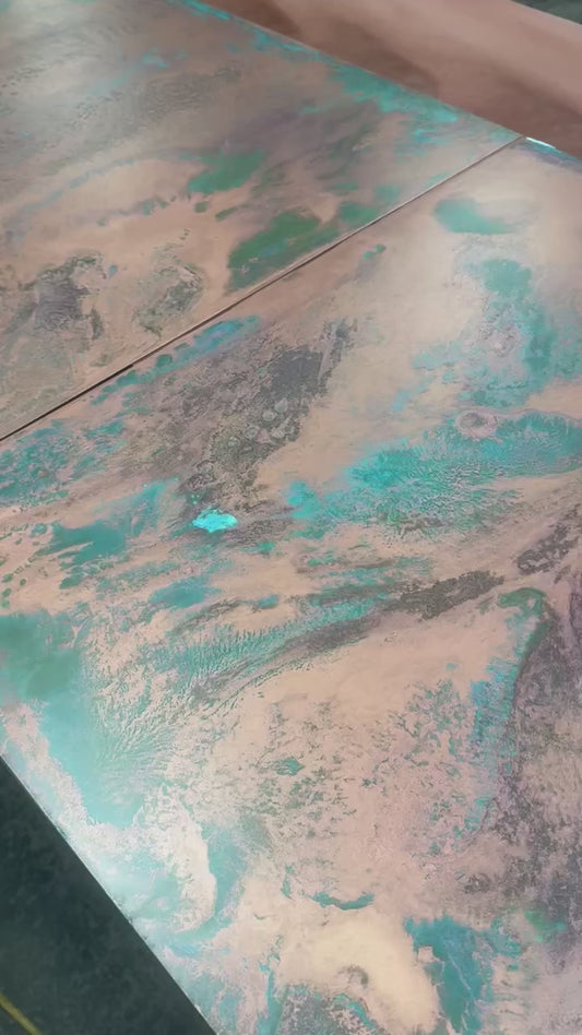Heavy Gauge Patina Sheet Copper in Tiffany Green Swirl
